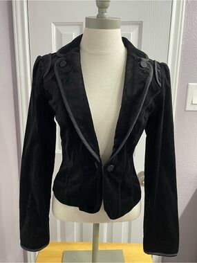 White House Black Market Black Velvet Cotton Blend Blazer Jacket Size 2
